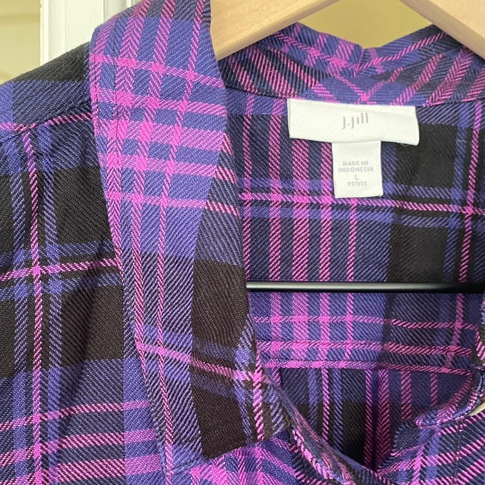 J. Jill Purple and Black Plaid Button Down Shirt - Picture 2 of 3